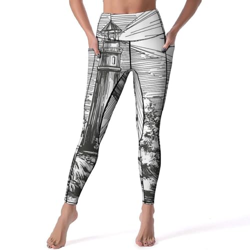 Legging yoga gainant Phare des Vagues pantalon sport taille haute fitness S