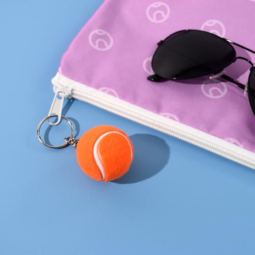 Tennis Ball Keychains – Mini Fuzzy Tennis Ball Key Rings for Players, Fans & Coaches – Cute Tennis Gifts & Bag Accessories (Orange)