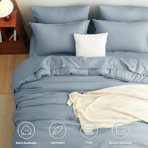 CozyLux Queen Comforter Set Grayish Blue, 7 Pieces Bed in a Bag Queen Comforter Set with Sheets, Bedding Sets with Down Alternative Comforter, Fitted Sheets, Flat Sheets, Pillow Shams and Pillowcases
