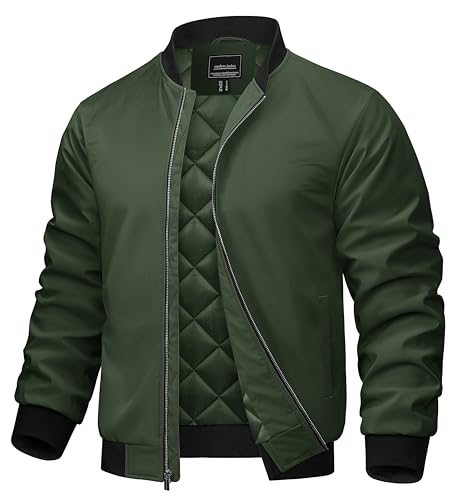 Image of TACVASEN Men's Bomber Jacket Fall Winter Warm Full Zip Windbreaker Jackets | Water-repellent windproof quilted jacket, 3 utility pockets, versatile for fall winter cold weather