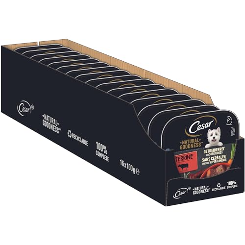 Cesar Natural Goodness Premium Hunde Nassfutter in der Schale Terrine Getreidefrei Superfoods mit Rind 16x100g