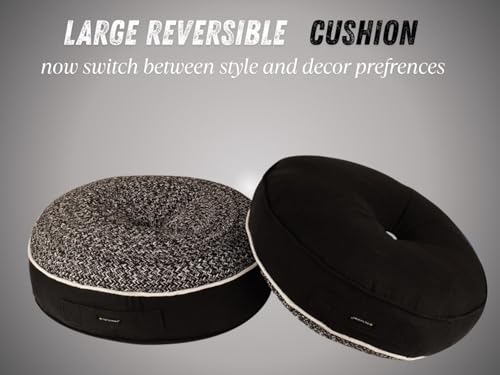 Image of Reversible 60x60x10 cm Woven Quilted Black Floor Cushion with Cotton Filler for Seating, Patio Seat, Meditation, Yoga, Pooja, Guests, Living Room, Bedroom, Large Size 24x24x4 Inch