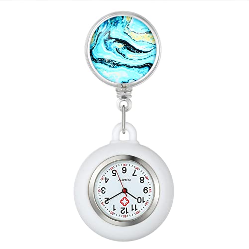 Lancardo Retractable Nurse Watch Clip On with Secondhand Stethoscope Lapel Fob Doctor Nurse Watch Novel Starry Sky Pattern Silicone Cover for Women and Men