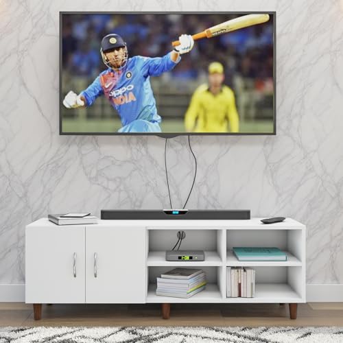 Image of VIKI Modern TV Unit for Living Room | Engineered Wood TV Cabinet with 2 Door Storage & 2 Open Shelves, Set Top Box Stand, Entertainment Unit, 140W x 48H x 40D cm | DIY | 1 Year Warranty (White)