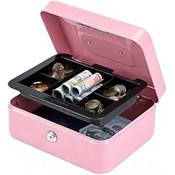 Kyodoled Medium Cash Box with Money Tray,Small Safe Lock Box with Key, Drawer,7.87