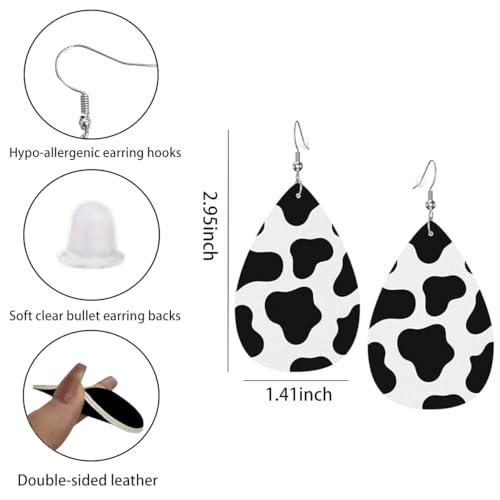 BOFILL Cow Print Earrings for Women Leather Teardrop Animal Cute Accessories Dangle Lightweight Funny Gifts2