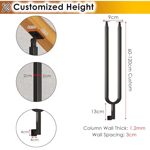 Balaustradas de metal para escaleras con poste de montaje lateral de 110 cm de altura 3