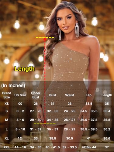 Image of ShawGobow Sparkly Outfits for Women,One Shoulder Ruched Bodycon Short Prom Dress,Sexy Dresses Cocktail Homecoming Nye