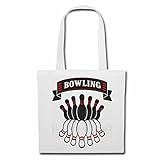 Reifen-Markt Tasche Umhängetasche BOWLING KEGELN BOWLINGSKUGEL BÖSER Smile KEGELABEND BOWLINGSABEND BOWLINGSTURNIER Einkaufstasche Schulbeutel Turnbeutel in Weiß