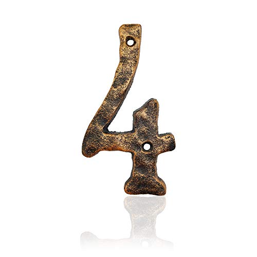 5.5 Inch House Numbers, Cast Iron Home Address Number, Featuring Solid/Heavy Duty & Sturdy, Uneven Bronze-Colored,Number 4 #TOP19