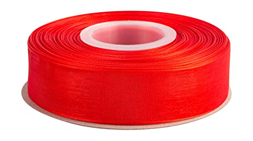 TEKDEERE 25mm Sheer Organza Ribbon,Red Shimmer Chiffon Ribbon for DIY Crafts Wedding Party Decorations Gift Wrapping Bridal Bouquets (45M) - Image 2