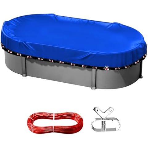 Oval Pool Winter Covers for Above Ground Pools,18x33ft Heavy Duty Durable PE Material Rectangle Swimming Pools Cover,Cold-Resistant Anti-UV,All Weather Protection,Winch and Cable Set-Aibiley Cover