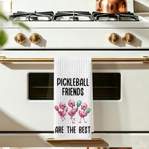 Image of Hanamiya Na Flamingo Pickleball Friends Kitchen Towels 24x14 Inch, Flamingos Reusable Dish Towels for Kitchen Bathroom Decor, Waffle Weave Hand Cloth Tea Towel, Flamingo Gifts for Women Girls Friend