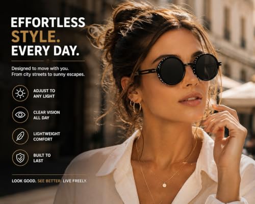 Image of Adjustable Tint Polarized Round Sunglass with Stepless Adjustable Sunglasses for Men,1-9 Gears Beach Sunglasses - Eyewear with Adjustable Lens.