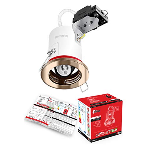 GU10 Fire Rated Fixed Downlight Antique Brass Brite-R LED Spotlight Recessed Ceiling Light Fitting Pressed Steel IP20 Rated Halogen Compatible CE Approved Easy Install 2 Year Warranty No Bulb