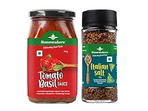 Italian Pizza Pasta Sauce & Salt Combo of 2 - Tomato Basil Sauce - 400 gm + Italian Salt - 100 gm - Preservative Free, Chemical Free & Trans Fat-Free