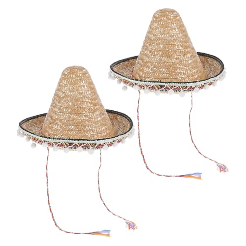 Chapeau mexicain en paille tressée avec larges bords protecteurs pour événements (x2)