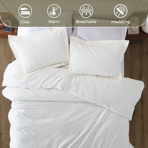 Image of Superior Rome Flannel Cotton Duvet Set, Soft Brushed Duvet Cover, Modern Farmhouse Bedding, Basics, Comforter or Duvet Insert Cover, Includes; Duvet Cover, Pillow Sham, Twin, Solid Ivory
