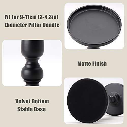 Sziqiqi Large Pillar Candle Holders Set of 2 Vintage Metal Candleholder Retro Matte Black Candle Stick Holders Centrepiece for Pillar Living Room Coffee Dining Tables Mantle Fireplace Decor