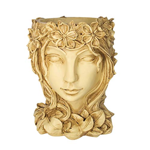 FOVERN1 Goddess Head Design Succulents Flower Pot, Lady Face Planter Pots with Drainage Hole, Head Planter Pot Succulent Planter Resin Planter for Indoor/Outdoor Plants Home and Garde (Gold)