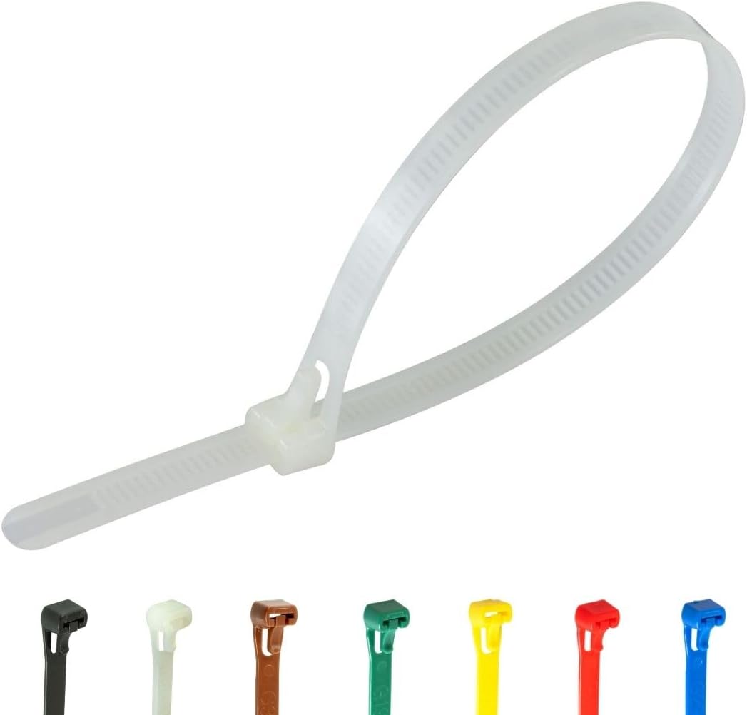 Gocableties 100 Pack of 300mm x 7.6mm Reusable Cable Ties, Heavy Duty White/Natural Releasable Cable Ties, 12" Premium Tie Wraps, Strong Nylon Zip Ties