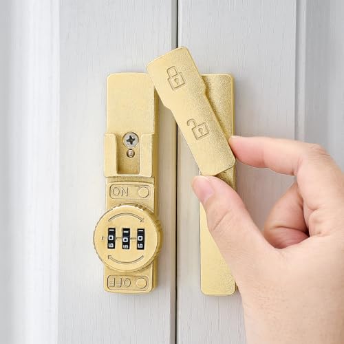 Image of INIRET 2 Packs Gold 180 Degree Barn Door Lock,Mechanical Password Lock,Flip Latch with Combination,3 Digit Password Keyless,Protect Privacy,for Cabinets,Windows,Garden,Bathroom,and Sliding Door