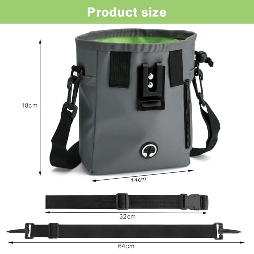 Graue Leckerlitasche für Hunde,Leckerlibeutel für Hunde,Futterbeutel Hundetraining, Bauchtasche Hundetraining, Praktische Gassi Tasche Hund für Spaziergänge, Training, Fütterung, Reisen, Wandern