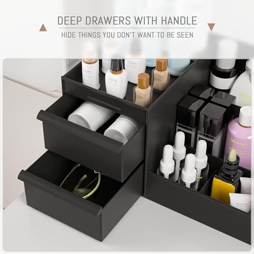 Image of Shuttle Art ABS Plastic Desk Organiser with Drawer,Multifunctional Desk Organizer,Customized Desk Organizer with Pencil Holders,Sticky Note,Paperclip StorageIOffice Table Stand for Home /Office(Black)