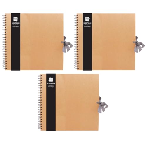 TENLITE Brown Kraft Scrapbook Album – 40 Pages, 30x30 cm | DIY Square Photo Book for Scrapbooking, Journaling, Art & Craft Projects | Perfect for Travel Diaries, Gifting, Baby Memories - (Pack Of 3)