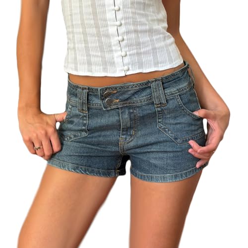 Short en jean extensible femme taille mi-haute multi-poches Y2K slim