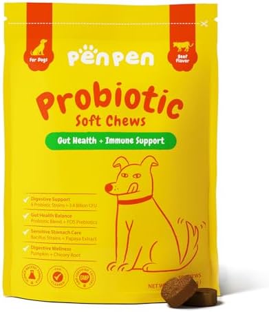 Penpen Probiotics for Dogs, Dogs Probiotics for Digestive Health, Multi-Probiotic and Enzyme Blend Promote Gut Health & Immune Support, Eases Sensitive Stomachs (Beef Chews, 50ct)