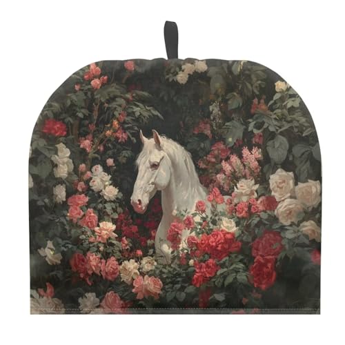 Image of Rose White Horse Print Handmade Tea Cozy Kitchen Home Decorations Teas Cosy Creative Gifts Tea Cozies for Teapot Keep Warm Double Tnsulated Kettle Cover for Office
