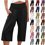 Yoga Pants Womens Capri Pants Summer High Waisted Cotton Linen Loose Palazzo Pants Wide Leg Comfy Lo