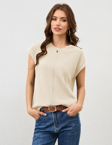 Neweek Womens 2025 Cap Sleeve Tops Casual Crew Neck Loose Fit Sweater Vest Lightweight Knit Pullover Tank Summer Tops2
