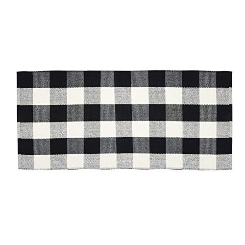 Plaid Cotton Rug, Checkered Doormat Area Rug Porch Mat Washable Throw Rug Runner Washable Carpet-Black And White 60X180Cm(24X71Inch) #TOP1