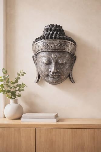 Image of Buddha Head Home Decoration, 25cm, Silver Shine Finish