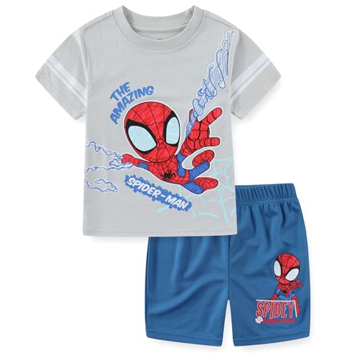 Marvel Spider-Man Boys Short Sleeve T-Shirt and Mesh Short Set for Toddler and Big Kids