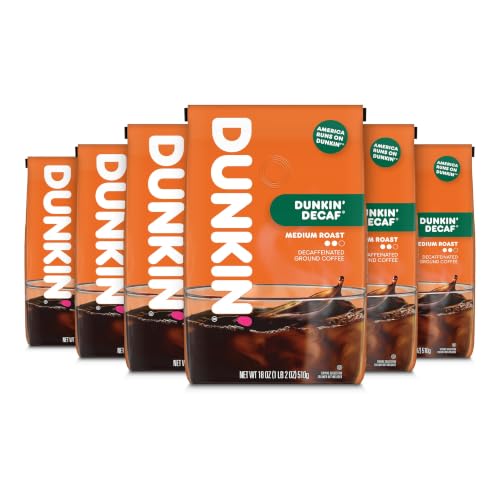 Dunkin’ Decaf Medium Roast Ground Coffee, 18 Oz. Bags (Pack