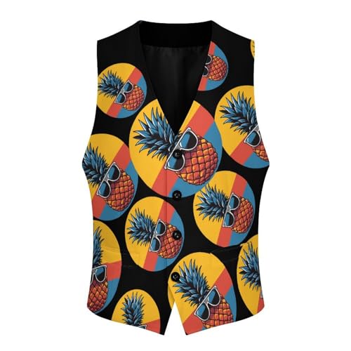 Vintage Pineapple Men's Suit Vests Dress Vest V-Neck Waistcoat Slim Business Formal with Pocket4