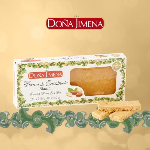 Doña Jimena – Erdnuss-Turrón aus Erdnüssen und Honig, cremige Textur, höchste Qualität, Neuheit 2020 typische Weihnachtssüßigkeit, traditionelles, glutenfreies Turrón, Mandel, 150 Gramm