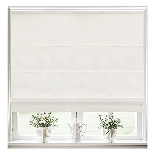 Sunbox Cordless Roman Shades Window Blinds, Custom Fabric Roman Shades For Windows, Blackout Window Roman Shades, French Door, Kitchen, Pure White #TOP2