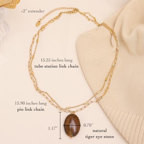 Jean Beau Gold Layered Gemstone Pendant Necklace for Women,Trendy Statement Stone Paperclip Chain Choker Everyday Prom Fashion Jewelry Gift3
