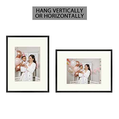 Golden State Art, 9X12 Metal Wall/Tabletop Photo Frame Collection, Black Picture Frame With Ivory Color Mat For 6X8 Picture, Aluminum Frame With Real Glass #TOP1