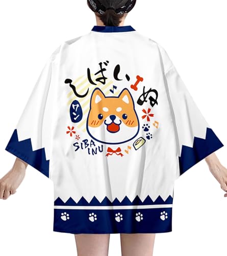 Image of LAI MENG FIVE CATS Women's Lucky Cat Cardigan Kimono Loose Cover up Casual Blouse Cute Tops