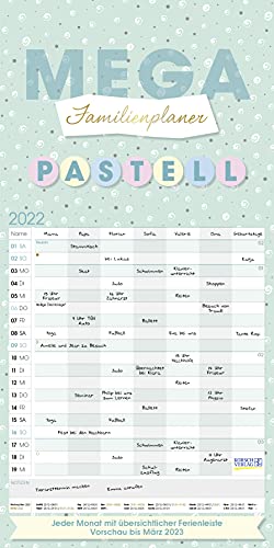 Preisvergleich Produktbild Mega Familienplaner Pastell 2022: Familienplaner, 7 breite Spalten. Extra großer Familienkalender mit Ferienterminen, Vorschau bis März 2023. Format: 30x60 cm
