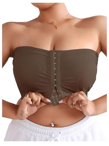 Image of MakeMeChic Women's Plus Size Strapless Bras Front Closure Half Push Up Bra Bandeau Wireless Bralette for Large Bust