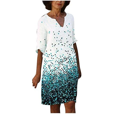 Women's Summer Dress V-Neck Casual Dresses Knee-Length Linen Dress Blouse Dress Retro Print Shirt Cotton and Linen Casual Plus Size Loose Cloth Dress Beach Dresses A-line Dress Boho Dress - - M Cover