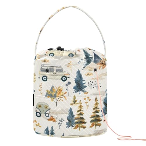 Yarn Storage Bag Small Crochet Bag Knitting Bag Organizer Car and Tree Yarn Bags for Crocheting Basket