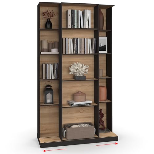 IDMarket - Bibliothèque coulissante Alphonse 5 Niveaux 15 niches Bois et Noir