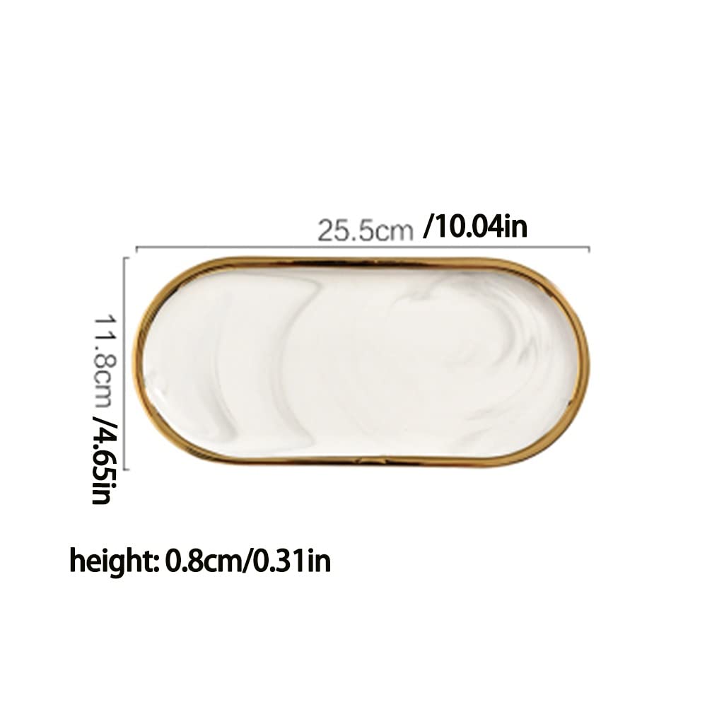 Bandeja Decorativa para Llaves, Bandeja De Servicio Decorativa, Bandeja De Tocador De Cerámica De Mármol Rectangular con Borde Dorado, Plato De Anillo De Joyería, Bandeja De Servicio De Frutas